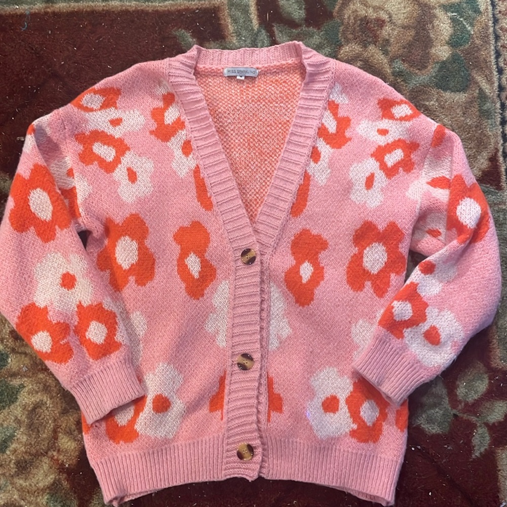 Miss Sparkling Pink Floral Cardigan Size M